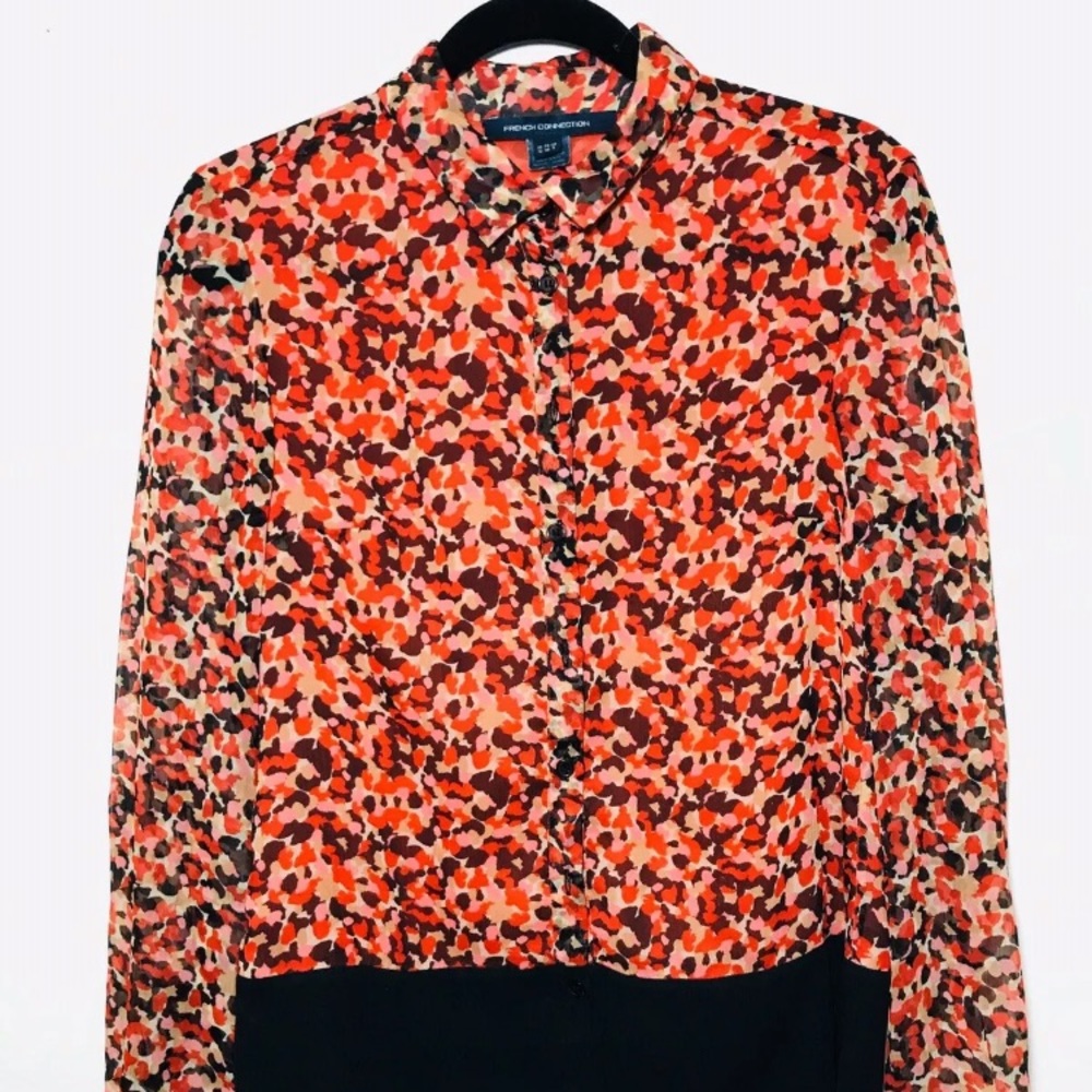 French Connection Red/Black Button-Down Sheer - image 4